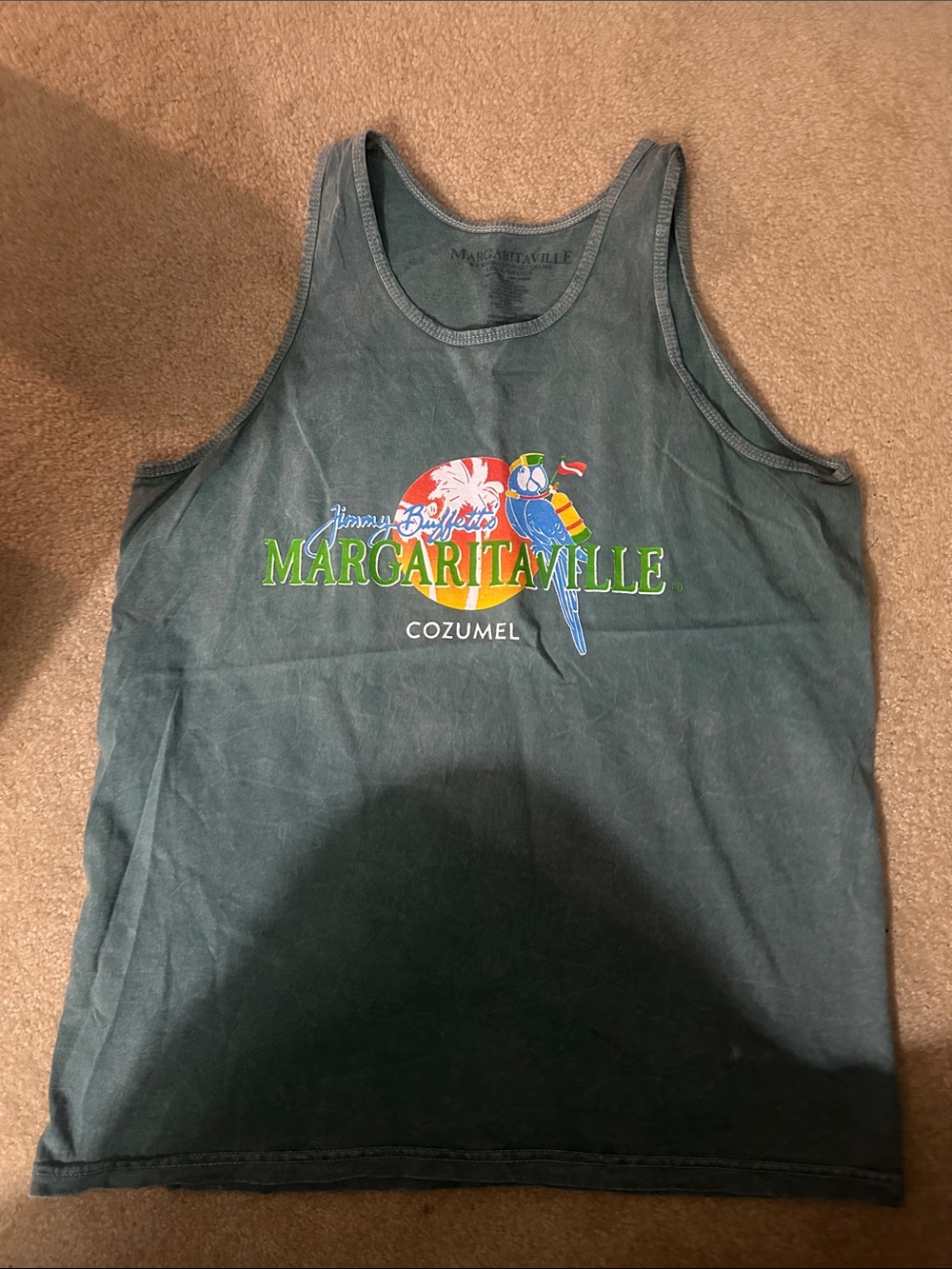 Margaritaville Dark Teal Tank with Colorful Parrot Logo